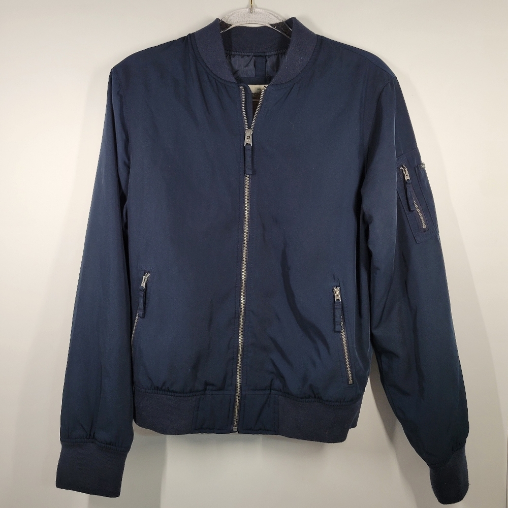 Abercrombie Fitch Navy Blue Men Full Zip Bomber Jacket Coat Men Size Small